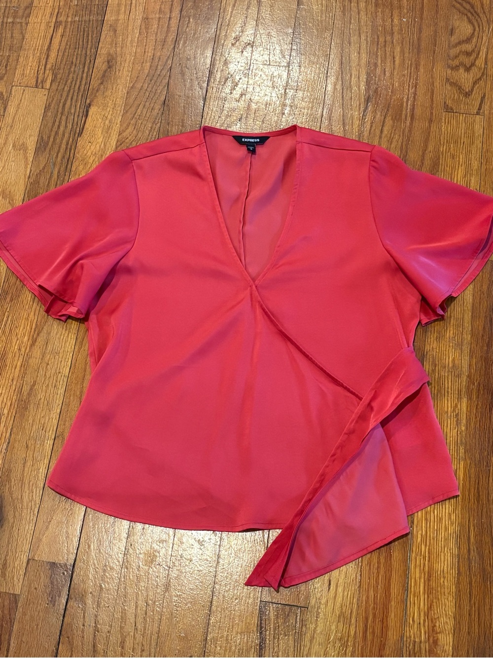 Express Women's Hot Pink Satin Wrap-Style Blouse SP